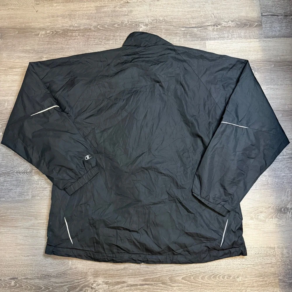 Champion Mens Black Windbreaker Jacket Reflective Trim Full Zip Large RN 55254
